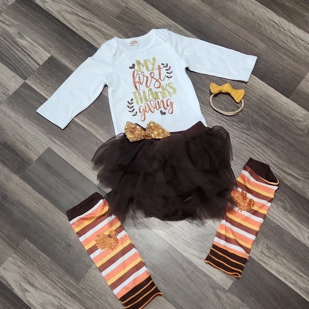 Baby Girls Autumn Winter Thanksgiving Print Cotton outfit size 18/24 mo /90 New